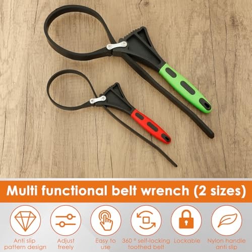 4 Pack Rubber Strap Wrench Set, Adjustable Oil Filter Wrench Max Diameter 4 PCS