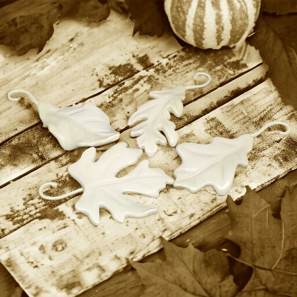 Ceramic White Leaves - Set of 4 - Fall Decor - Harvest Table