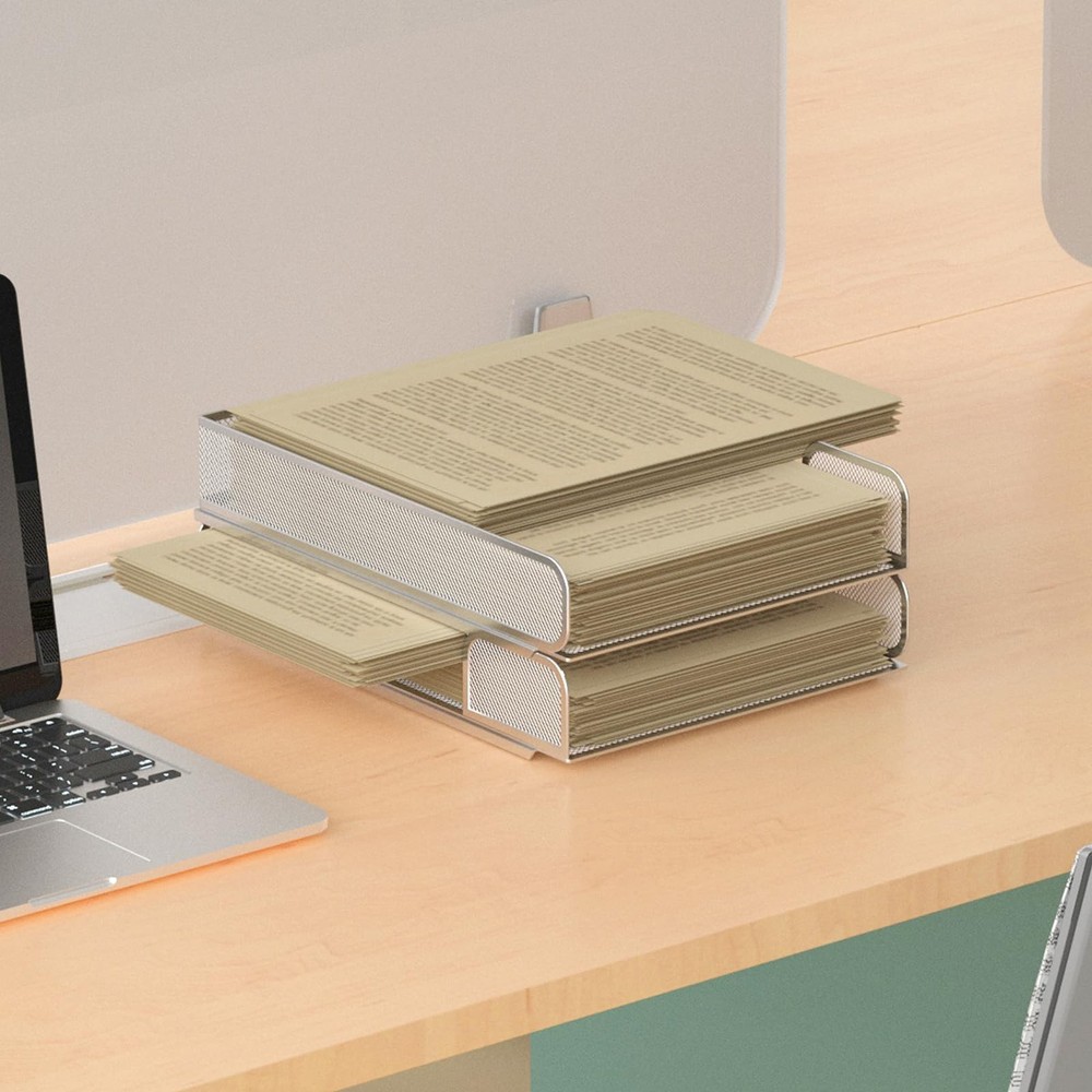Steel Mesh Side Open Tray for Desk Organizer, 1 or 2 Directions, Stackable, M...