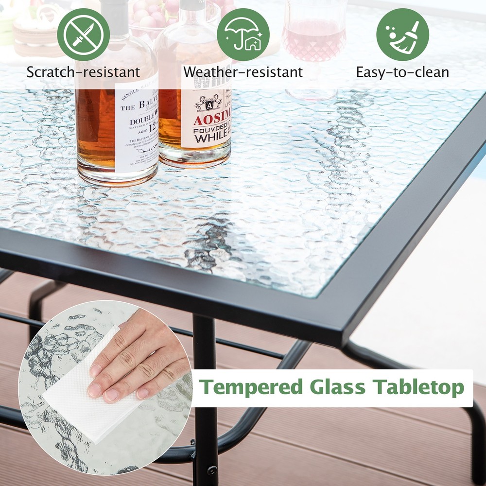 35" Patio Dining Table Square Dining Table w/Tempered Glass Tabletop Black