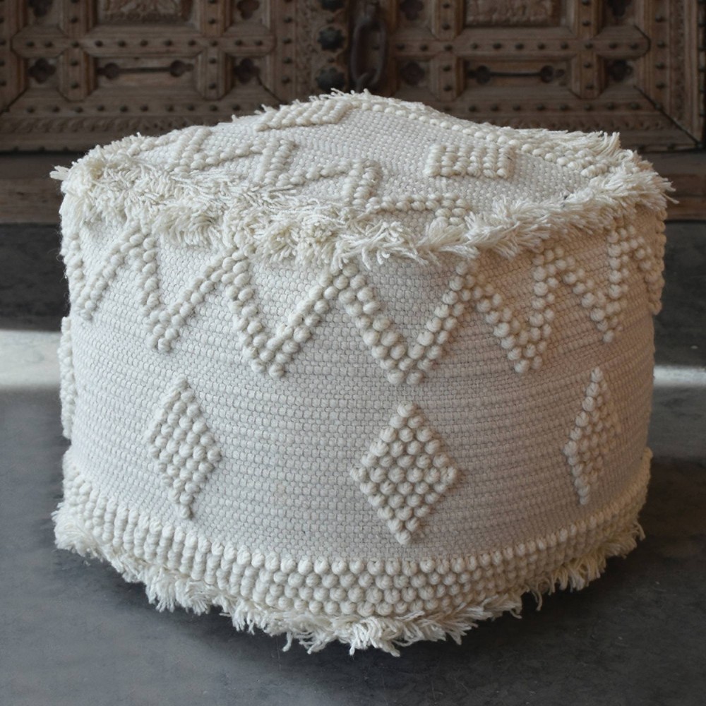 Uttermost Uriah White Ivory Wool Pouf Ottoman