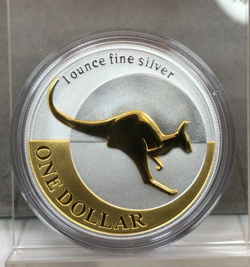 2004 $1 Selectively Gold-Plated Silver Kangaroo 1 Troy Ounce