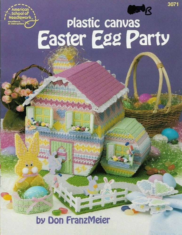 USED EASTER EGG PARTY EGG COTTAGE BUNNIES PLASTIC CANVAS PATTERN BOOK