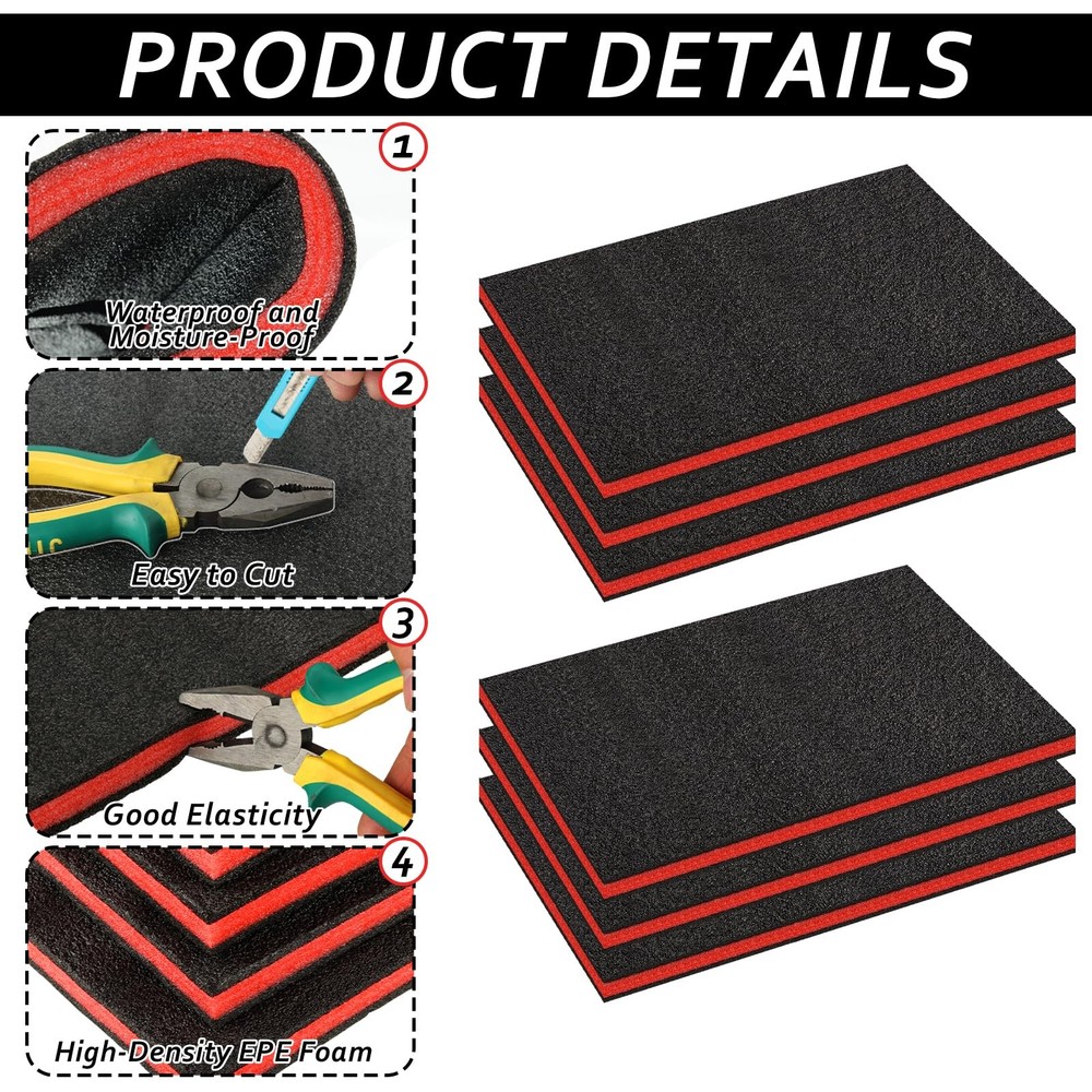 6 Pack Tool Box Foam Inserts for Cases 18 x 12 x 1 Inch Polyethylene Storage ...
