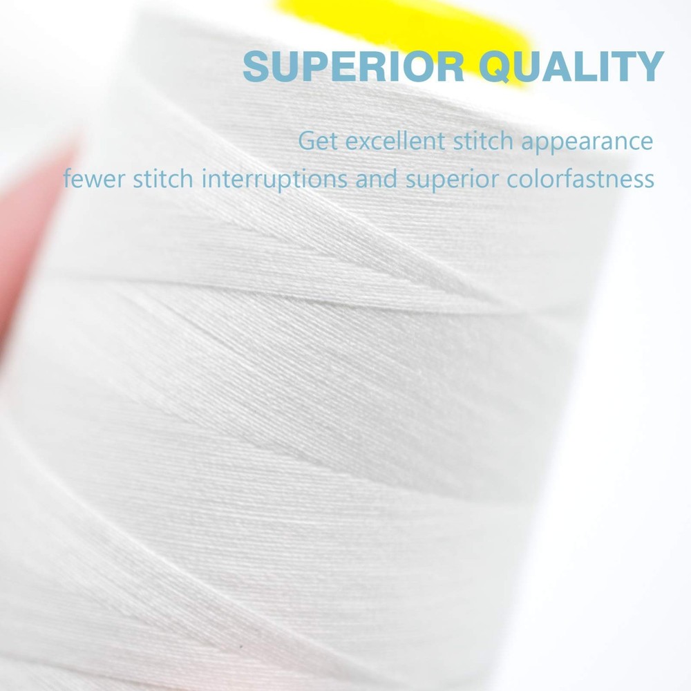 White Thread For Sewing, Polyester Serger Thread, 4 Cones With 3000 Yards Each