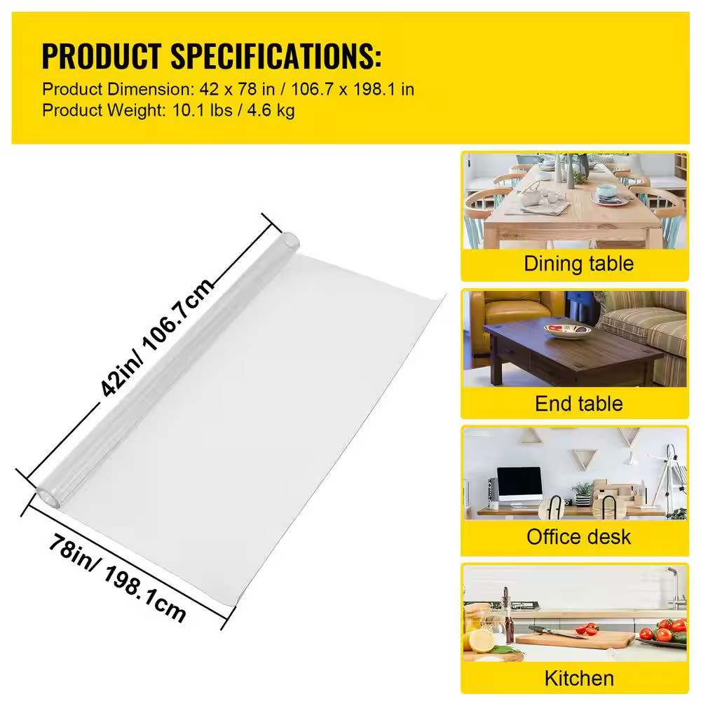Plastic Table Cover 42 X 78 In. 2 Mm Thick PVC Clear Solid Table Protector Recta
