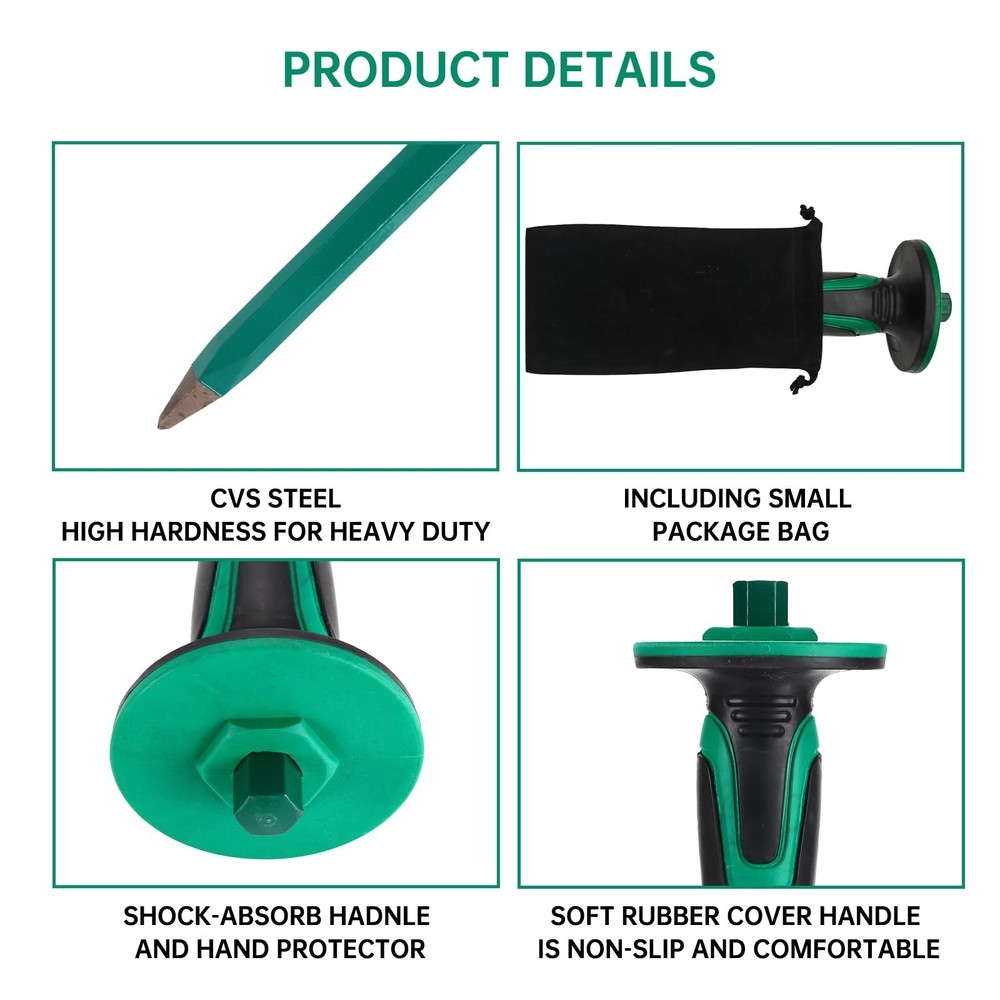 Heavy Duty Masonry Chisel Set,12 Inch Point and Flat Chisel with Hand Protect...