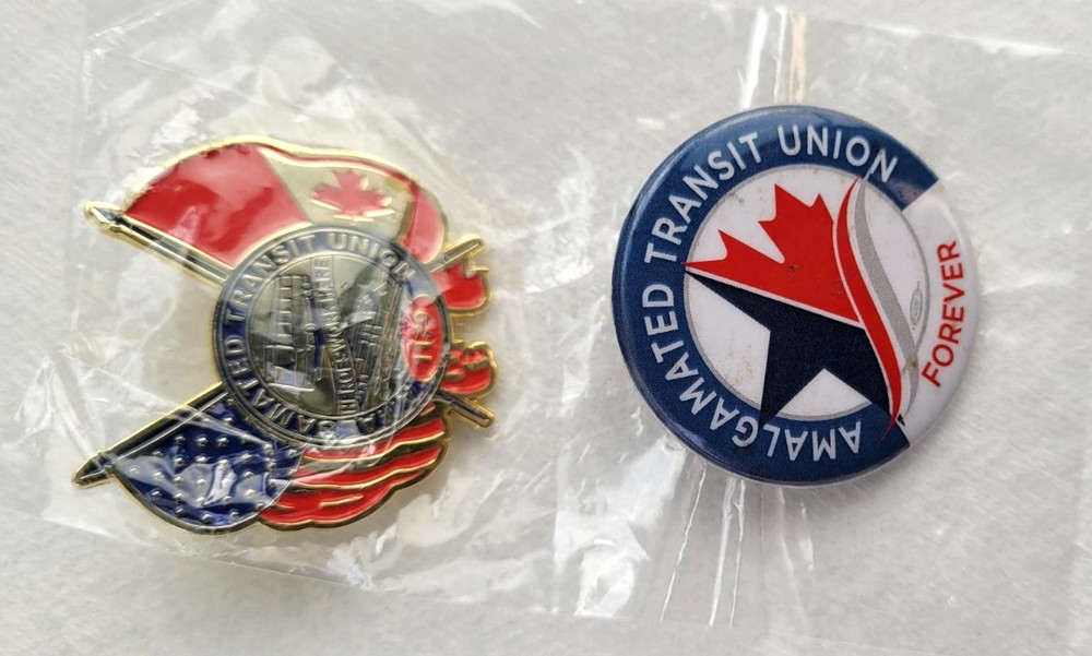 Amalgamated Transit Union 1179 Pin & Button US Canada Flag ~ Heroes Work Here