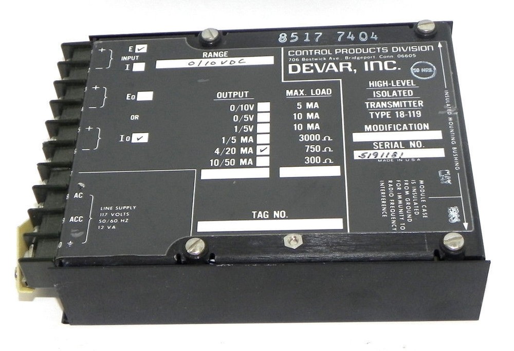 DEVAR 18-119 HIGH-LEVEL ISOLATED TRANSMITTER 18119