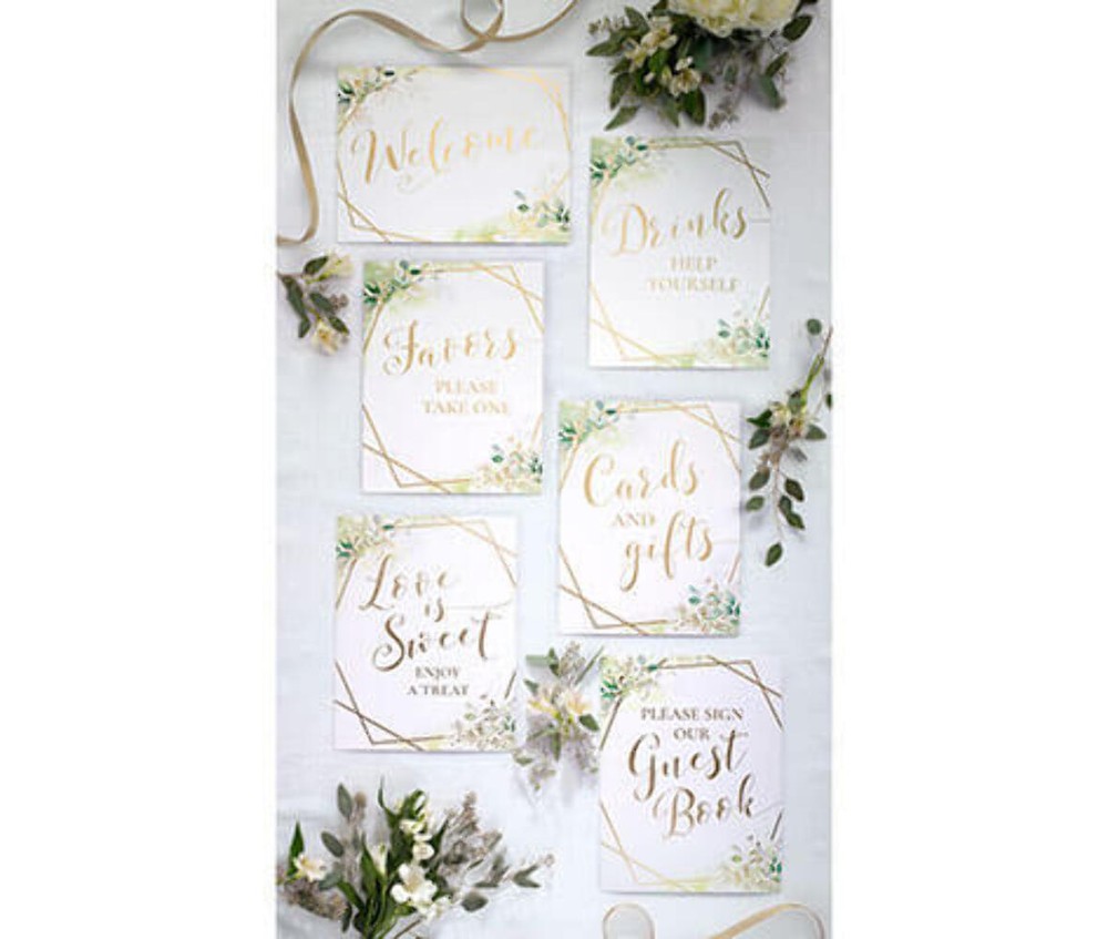 Geometric Botanical Theme Wedding Signs