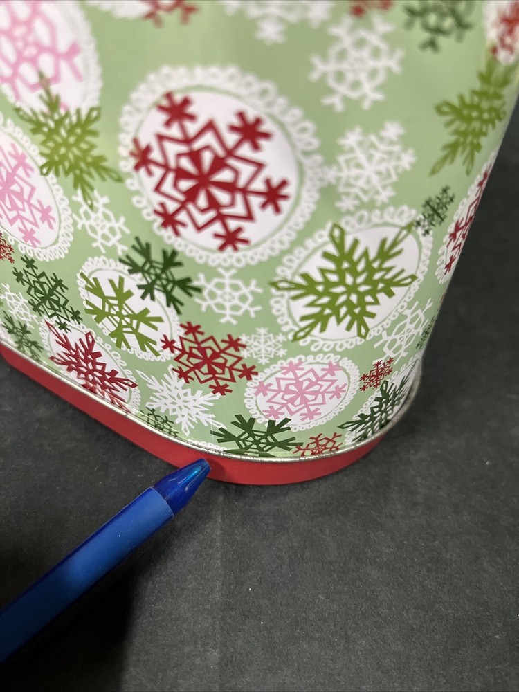 Snowflake Mailbox Shaped Holiday Tin Box Container Can Empty Merry Xmas 6" Long