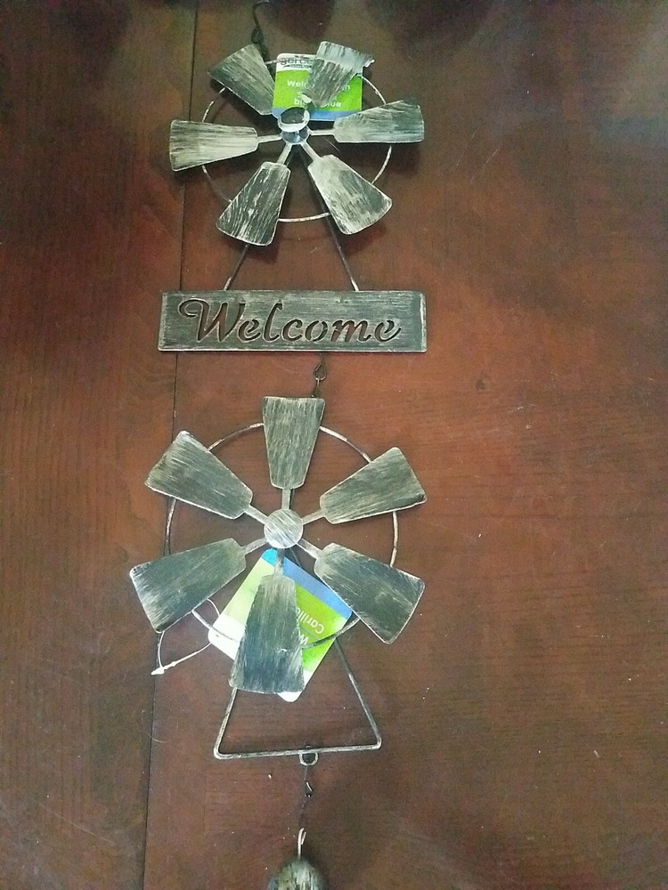 Dark Set Of 2 Welcome Sign Wind Chimes