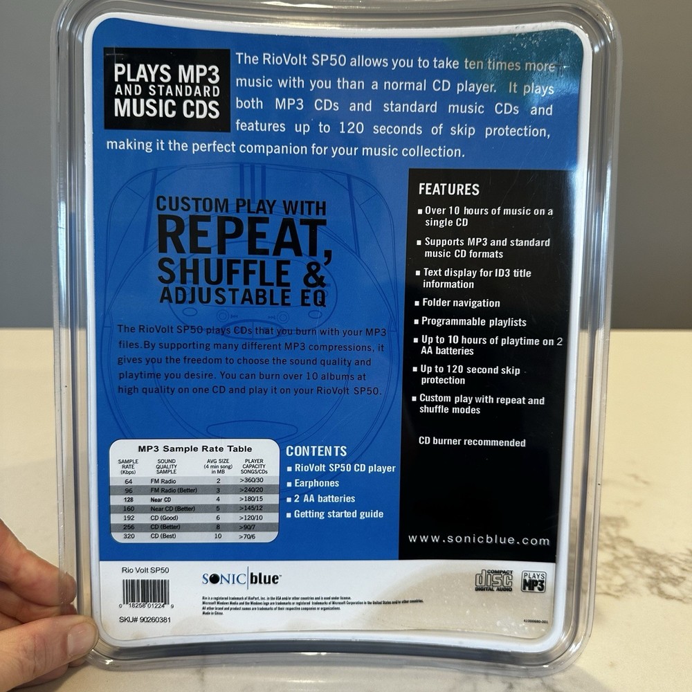 Rio Volt SP50 MP3 CD Player, Skip Protection, Text Display, Black