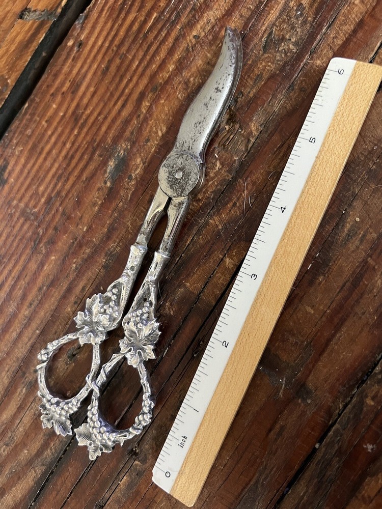 Vintage Ornate Sterling Silver Grape Shears Scissors