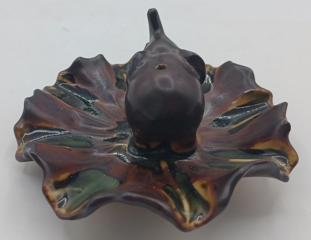 Small Pottery Elephant incense Holder with attached ash catcher plate