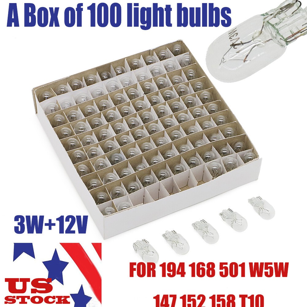 Bulk Box 100pcs194 Clear Wedge Incandescent Instrument Panel 12V Light Bulbs