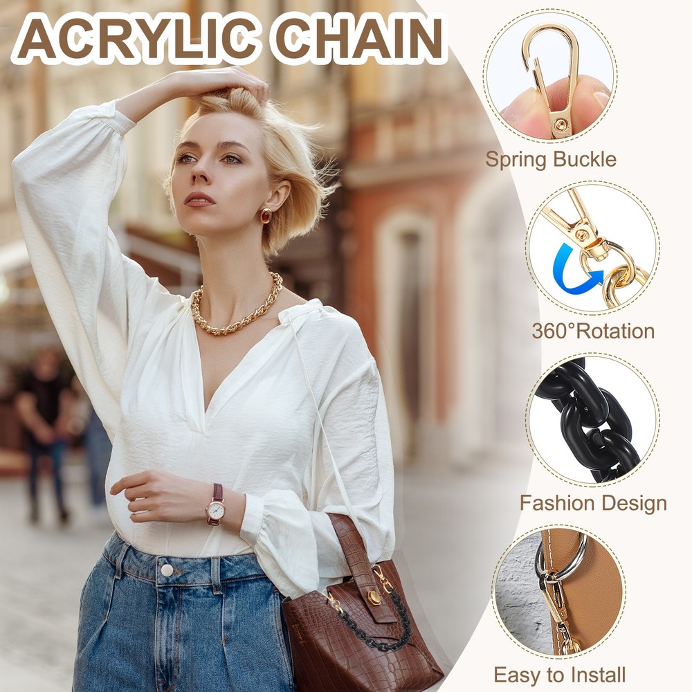 15" Acrylic Chain Purse Strap Replacement Luxury Handbag Strap Black