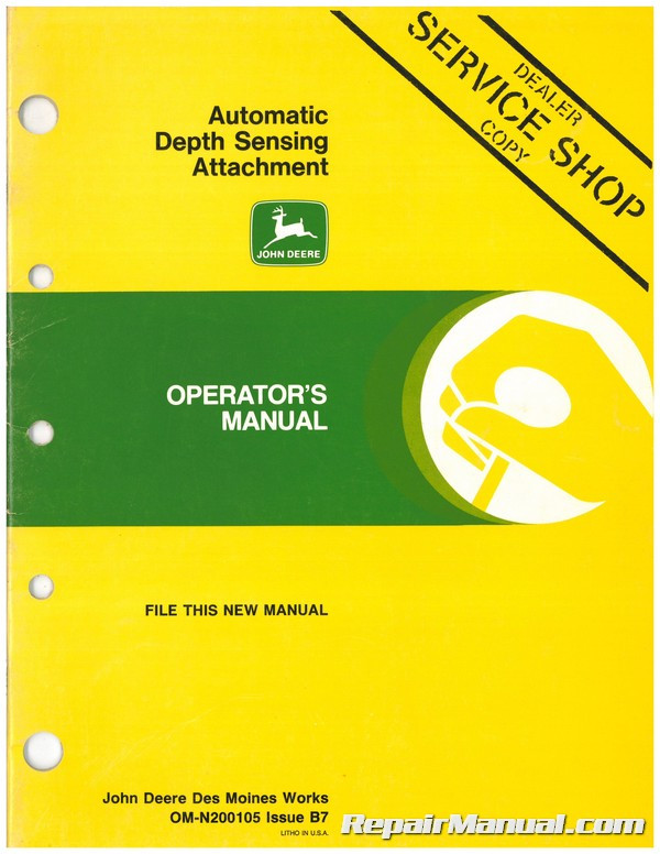 Used John Deere Automatic Depth Sensing Attachment Operators Manual B7