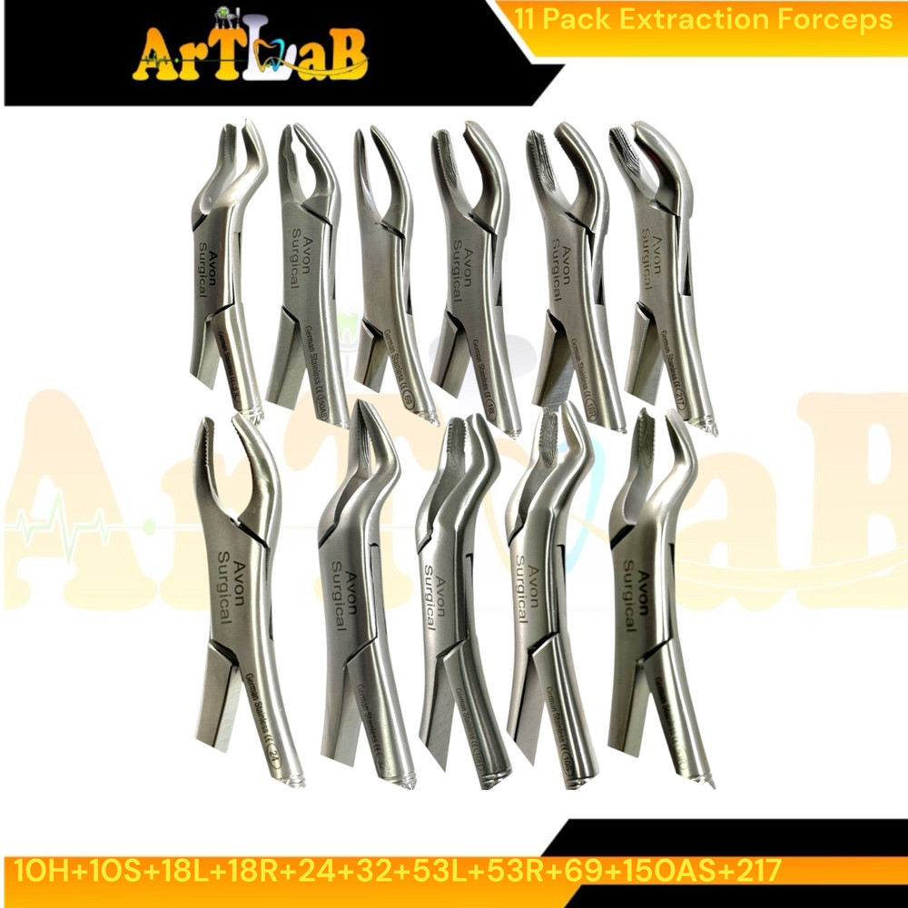 11PCS Dental Extraction Pliers Molar and Teeth Extracing Forceps Universal