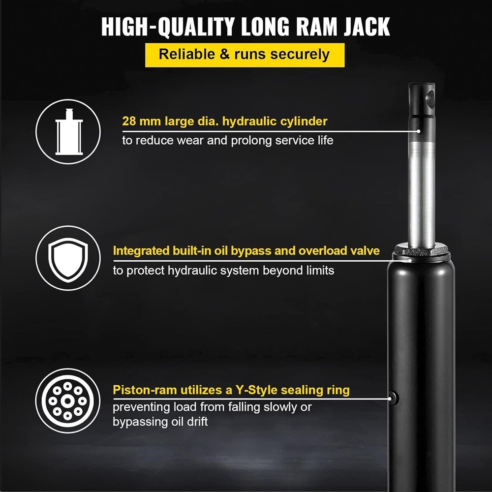 Hydraulic Long Ram Jack Single Piston Pump Clevis Base Manual W/ Handle 3 Tons