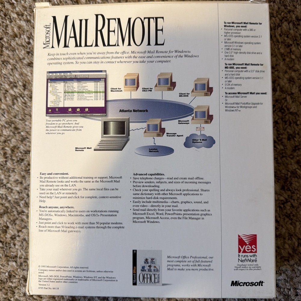 Microsoft Mail Remote (1994) Version 3.2 Super Rare - Open Box, floppies sealed