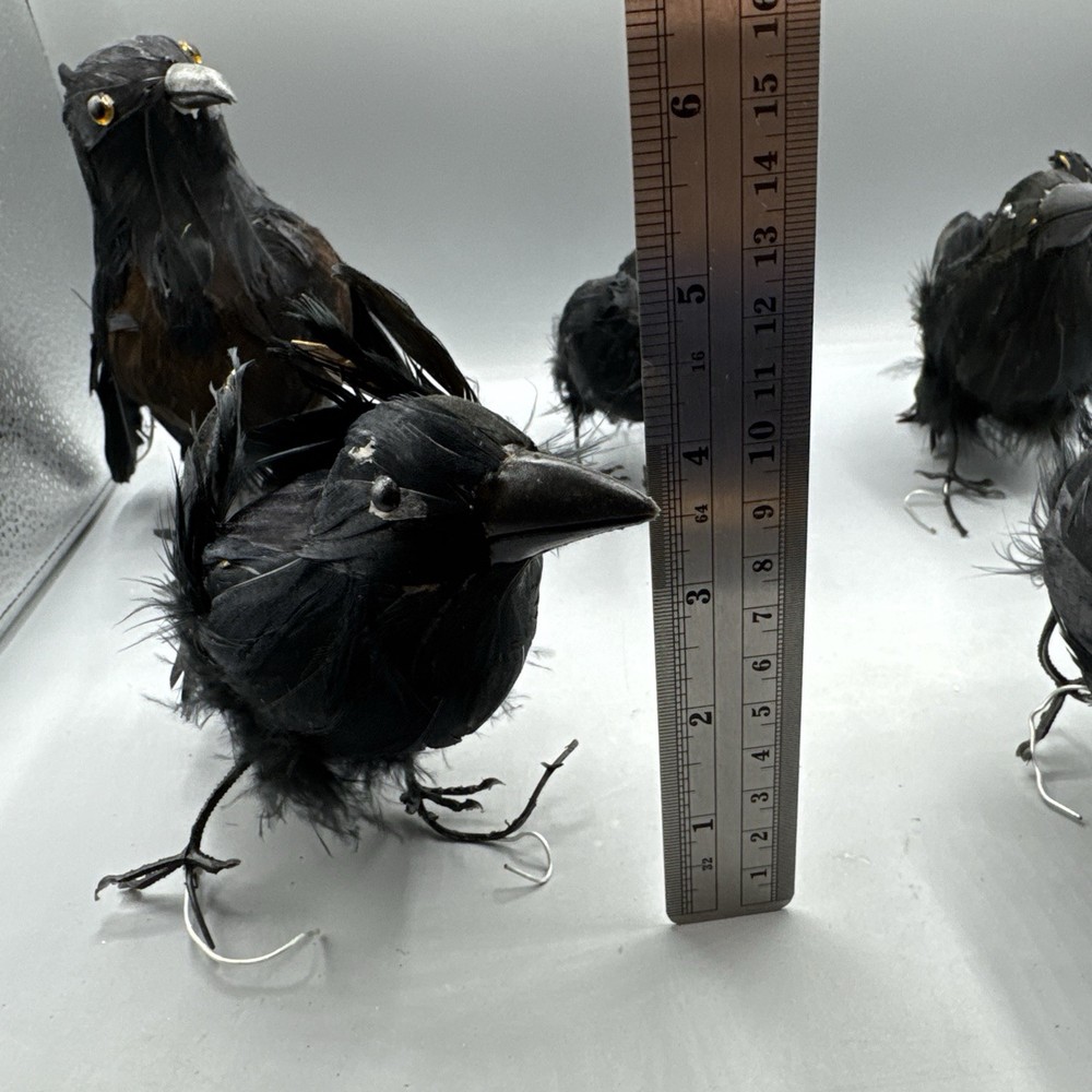 5 PCS Black Feathered Crows Halloween Ravens