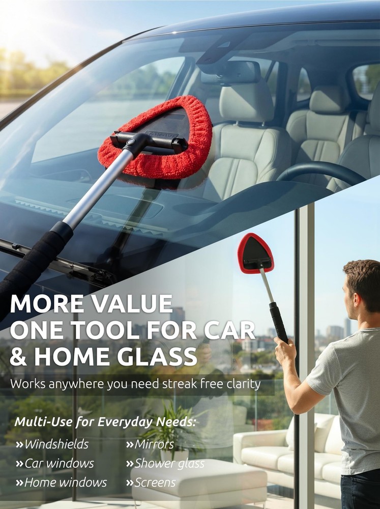 TAKAVU Windshield Window Cleaner Tool, Extendable Large, Black & Red