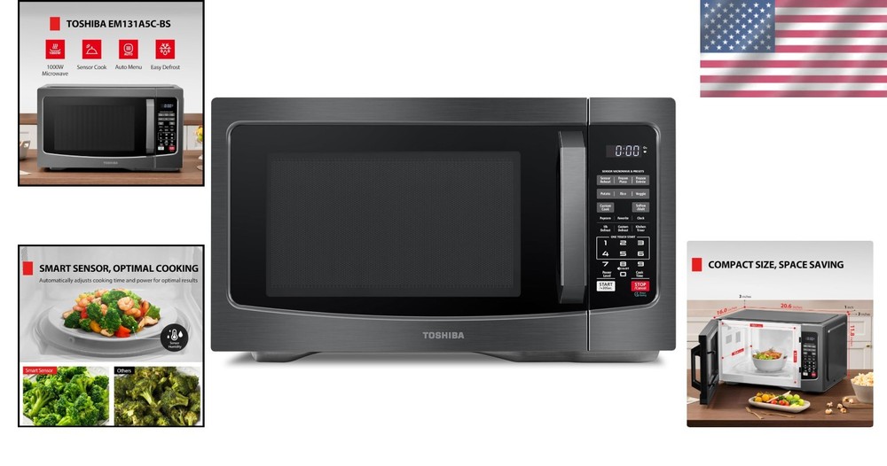 1000W Countertop Microwave - 1.2 Cu Ft with Smart Humidity Sensor & Easy Clean