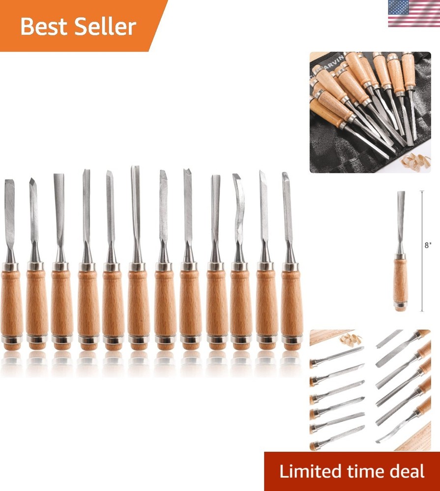12 PCS Wood Carving Tools Set - Includes Gouges & Chisels for All Skill Levels