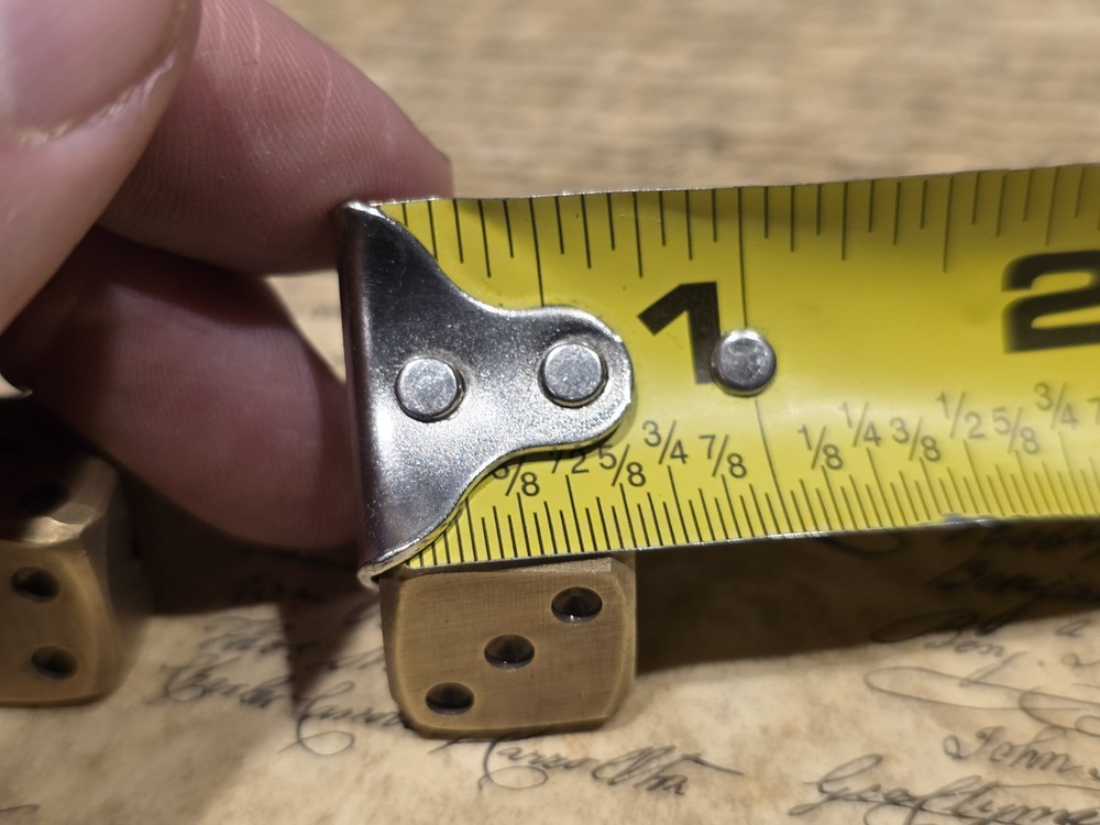 (2) 5/8" Antique Style Solid Heavy Brass Metal Dice