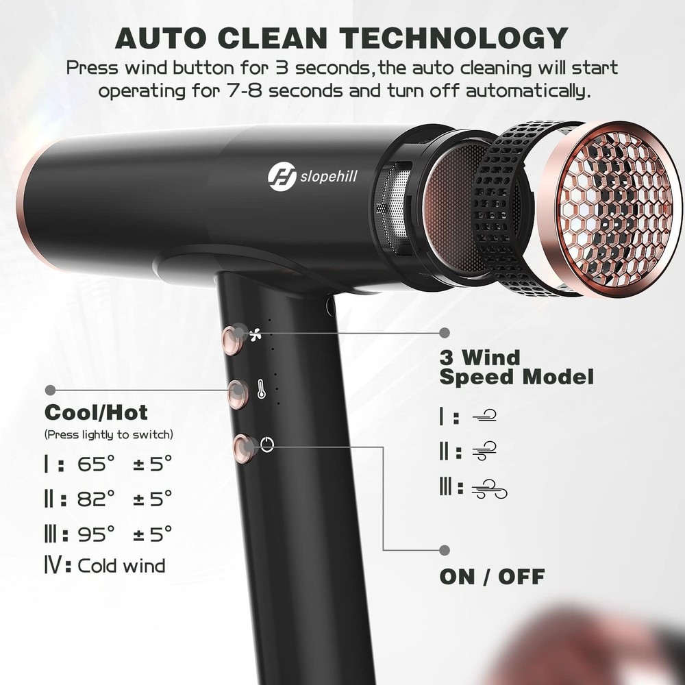 slopehill Professional Ionic Hair Dryer with Diffuser - Lightweight, Compact,...