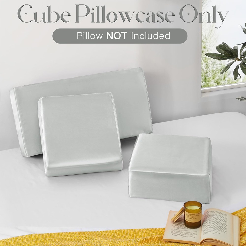 Satin Cube Pillow Case for Side Sleepers, Silver Grey Satin Pillowcase Cube P...
