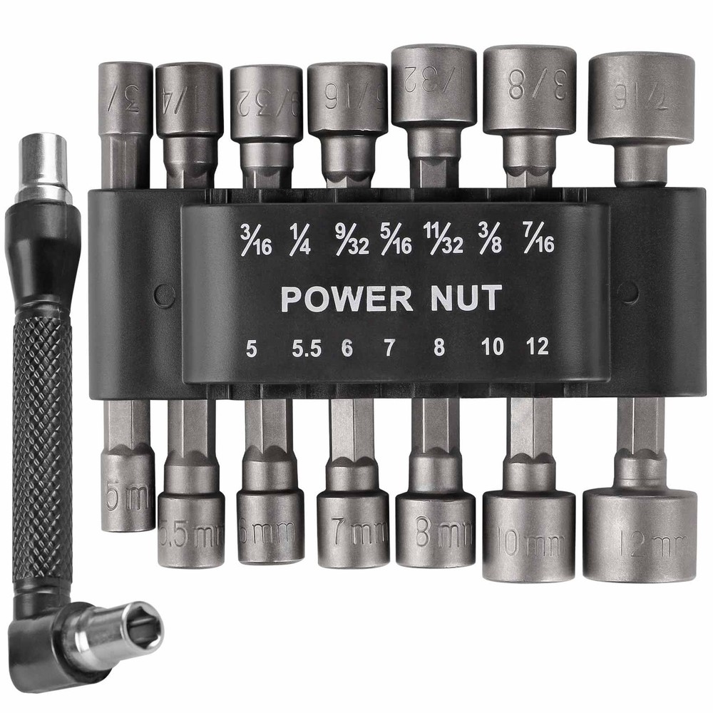 15pcs nut driver set,Hex 5/16 Drill Bit Nut Driver 7/16 driver, Silvery