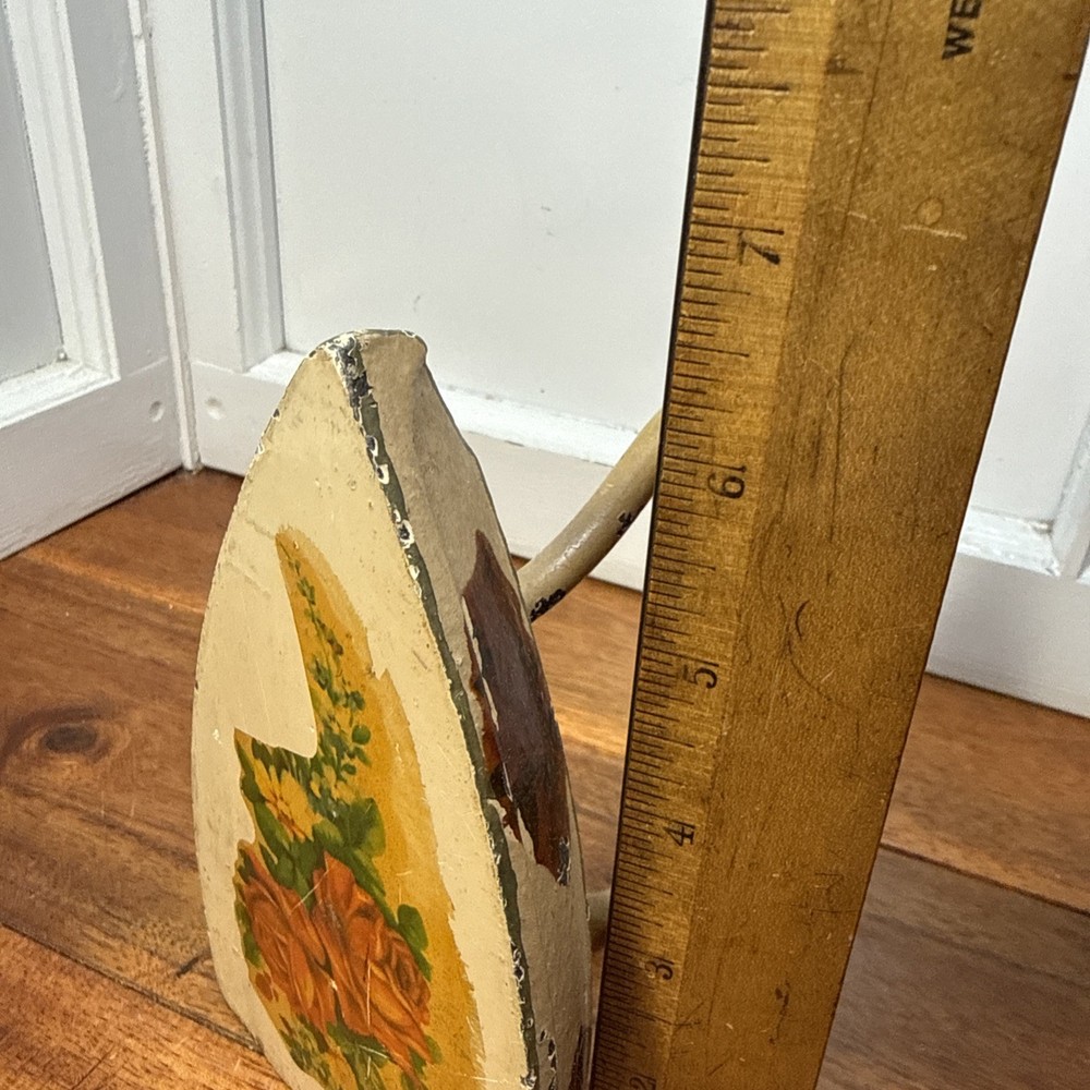 Cast Iron Flat Sad Iron Decorated Painted 6" Vintage