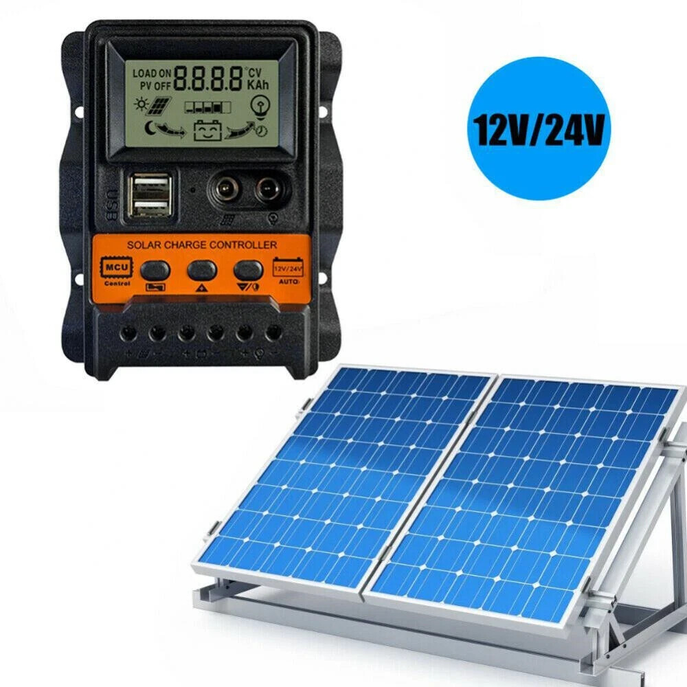 30A PWM Solar Charge Controller 12/24V Panel Battery Regulator Charger LCD USB