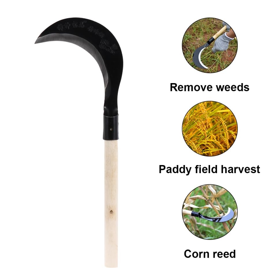 Long-Handled Grass Sickle Hand Tool with Comfortable Grip for Weeding and