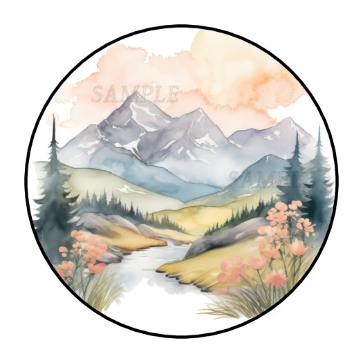 Mountains Meadow stickers labels tags envelope seals