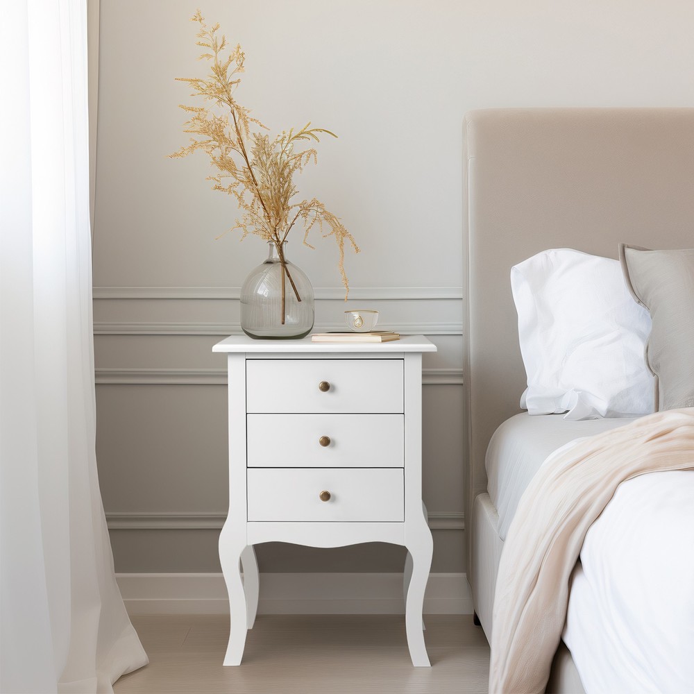 European Bedside Table Three Pumps White