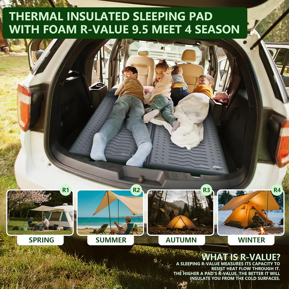 Memory Sleeping Pad, Compact 3" Thick Foam Sleeping Mats with Pillow, 9.5 R-Valu