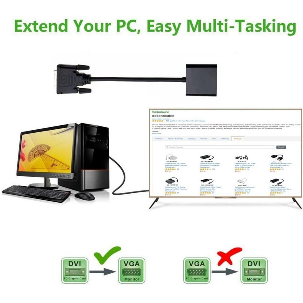High Performance DVI to VGA Cable Adapter For DVI-D Enabled Desktops&Laptops