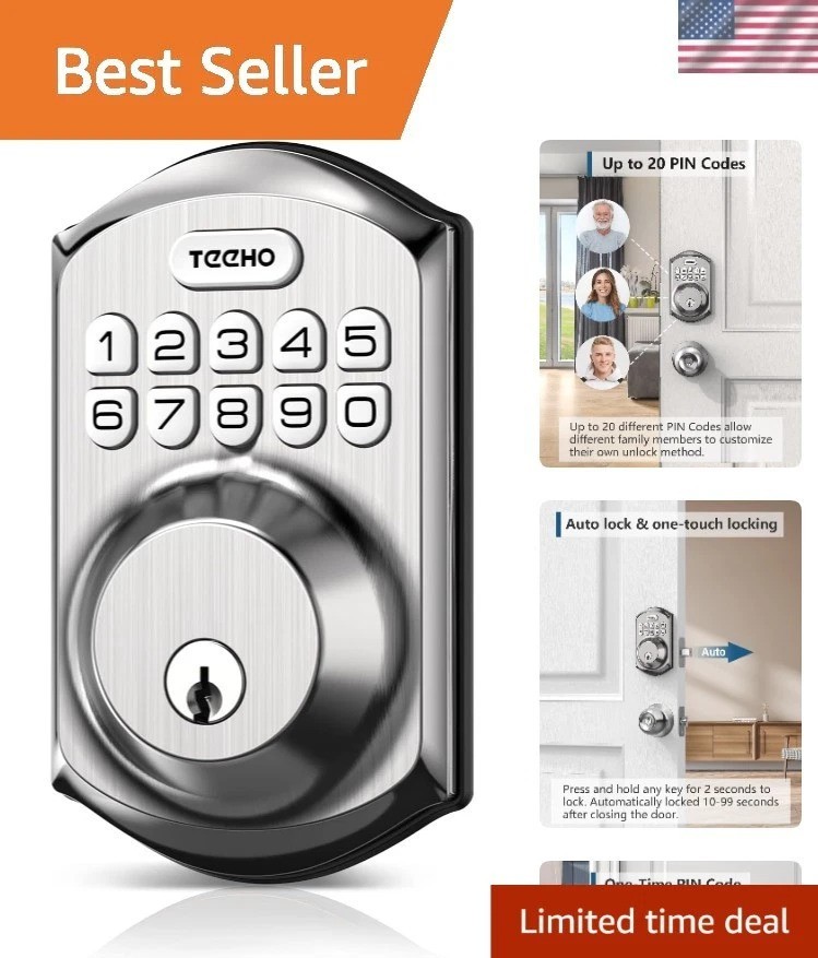 Reliable Keyless Deadbolt with 20 User Codes - Easy to Install, Modern Security