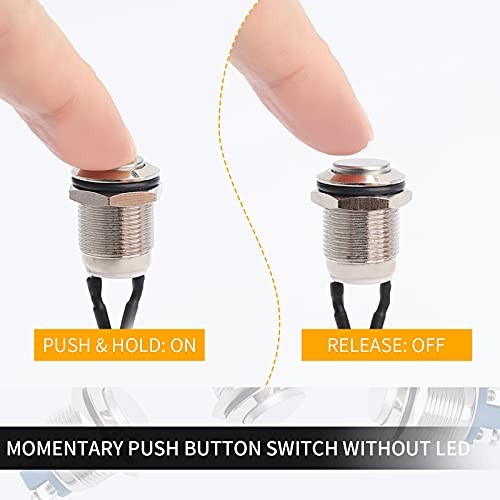 5pcs 12mm Momentary Push Button Switch Silver Shell with pre 12mm Silver Shell