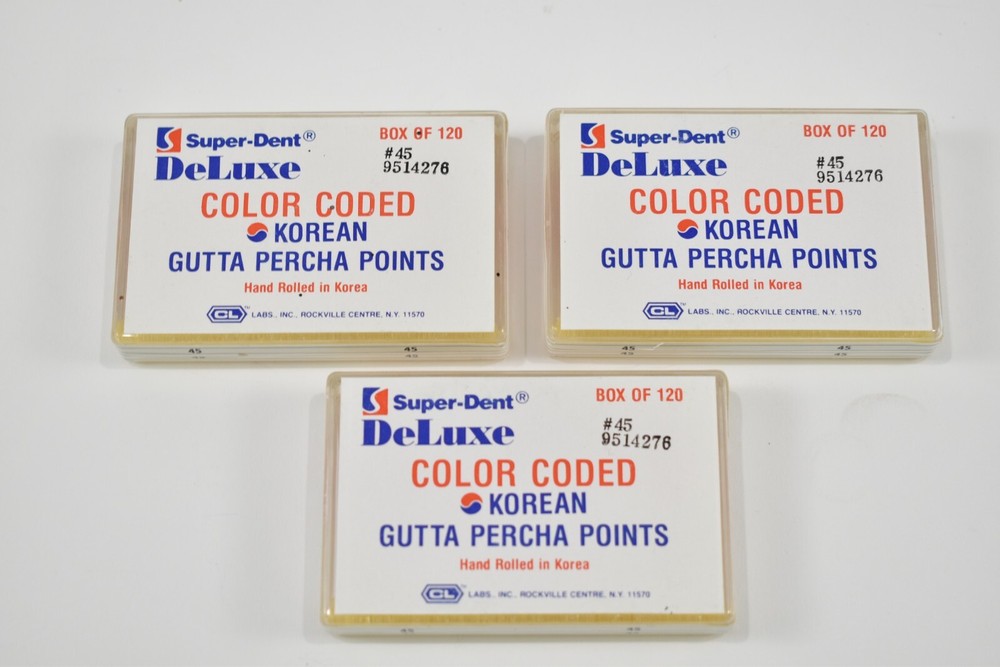 Endo Gutta Percha Points By Super-Dent DeLuxe Color Coded  3 Boxes Size #45