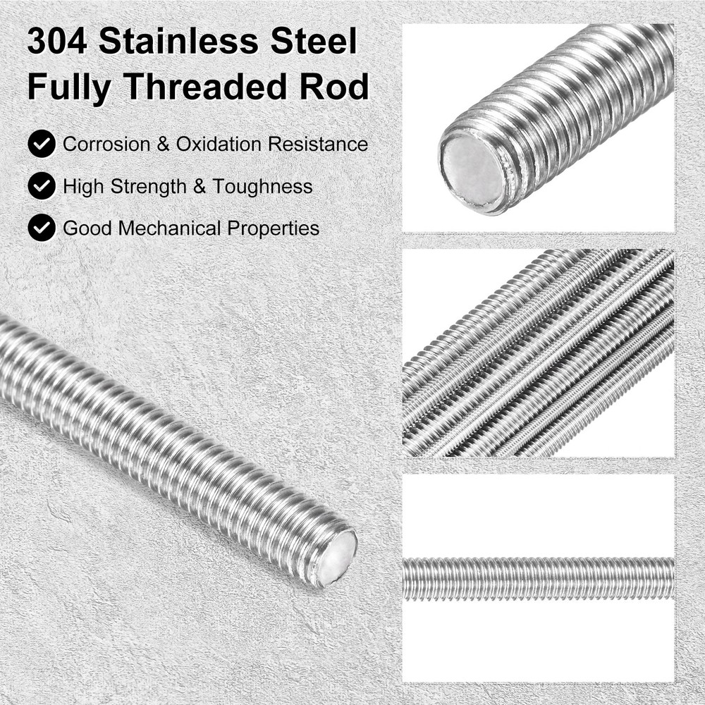 5-Pack Fully Threaded Rod, M4x180mm 304 Stainless Steel Right Hand Bar Studs