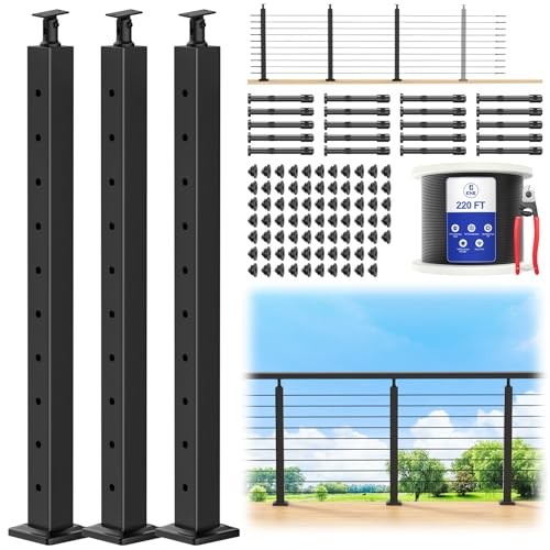 10-15ft Complete Set Cable Railing Post Kit, 3Pack 36" 10-15FT Level Post Kit