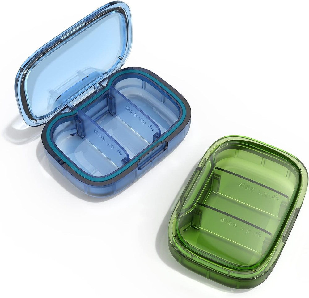 2 Pack 3 Compartment Small Pill Box, Moisture Proof Case