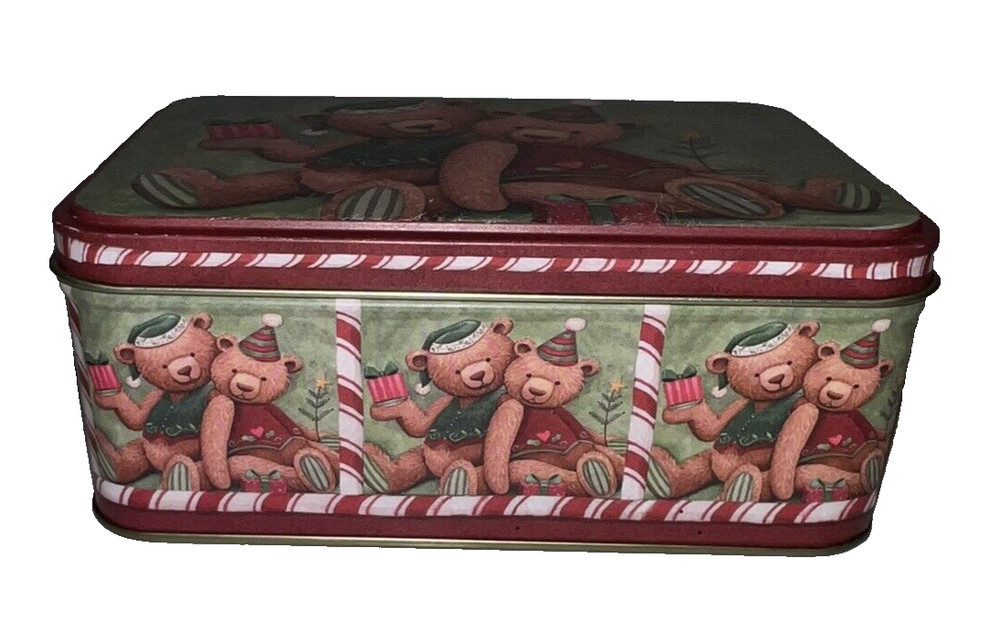 The Lindy Bowman Co. Rectangular Metal Container Christmas Teddy Bears