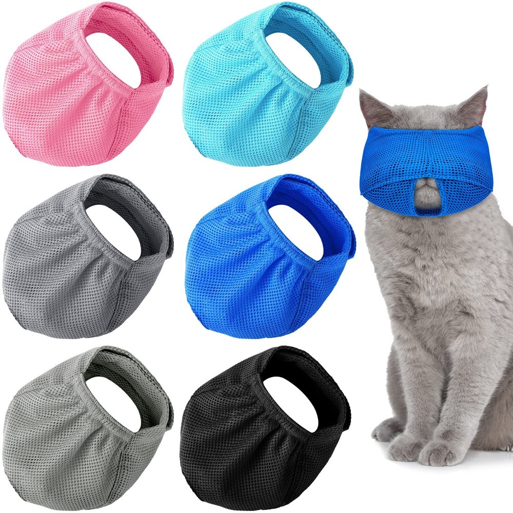 6 Pcs Cat Muzzle for Grooming Breathable Mesh Muzzles Gentle and Soft Muzzle ...