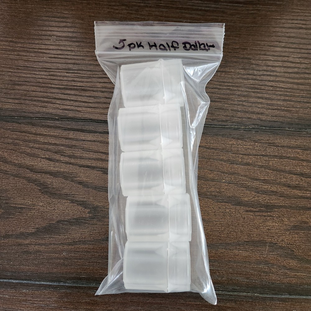 5 Guardhouse Half Dollar Stackable Square Plastic Coin Tubes With Snap-Tight Lid