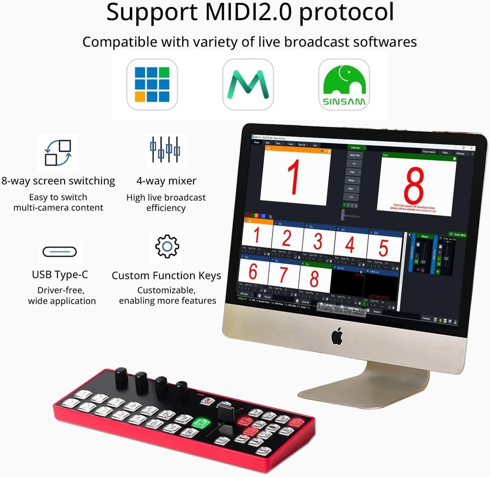 Vmix Switcher Control Panel for New Media Live Broadcast MIDI2.0 Software Keyboa